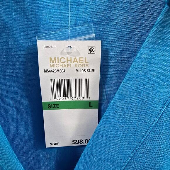 Michael Kors Womens Collar Halter Sleeveless Summer Top Blue Linen Size L - Picture 4 of 9